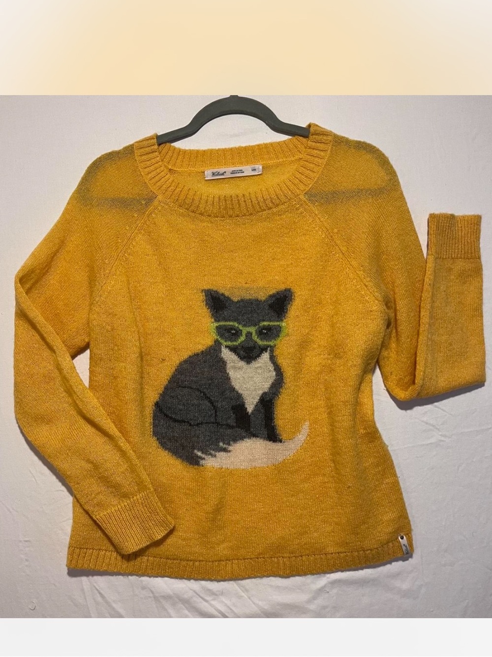 Woolrich Crocheted Cat in Glasses Sweater, Mustard Yellow, Women’s Knitwear, M